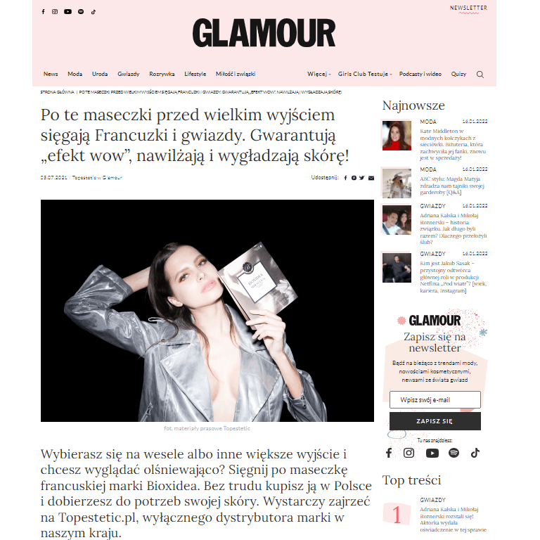 BIOXIDEA News BIOXIDEA featured in Glamour: French women and celebrities reach for these masks before the big event.